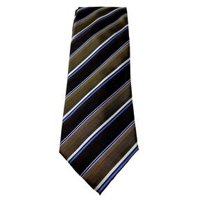 John Ashford Necktie. Dark Brown, Blue With White Stripes